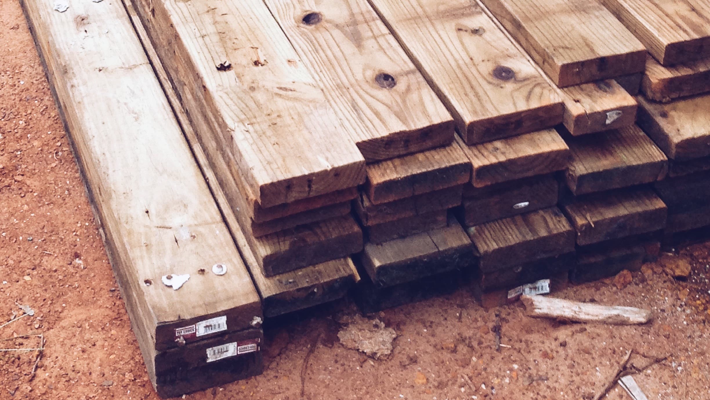 A stack of reclaimed lumber