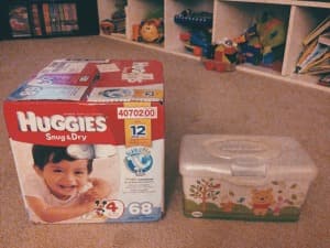Huggies diaper box and wipes
